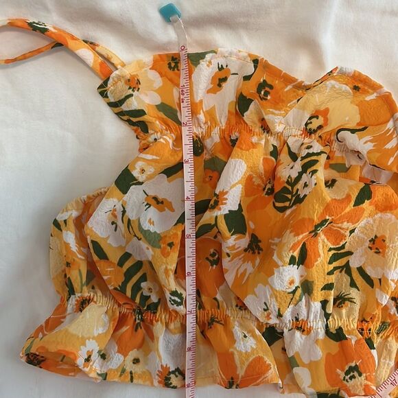 Orange Floral H&M Ruffled crop Top Medium (fits like a small) - Picture 7 of 7